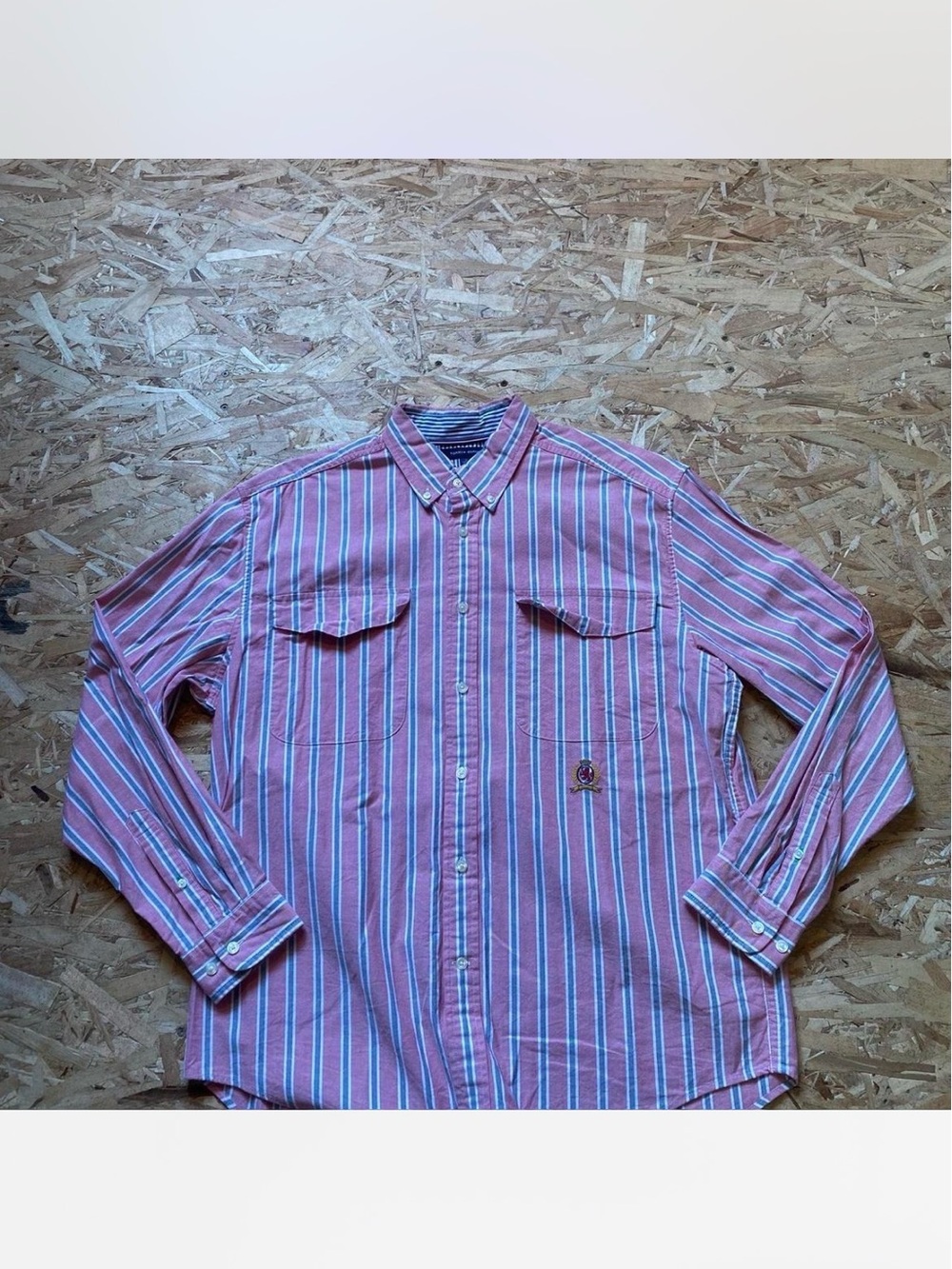 Tommy Hilfiger Pink & White Striped Button-Down Shirt-Embroided Logo